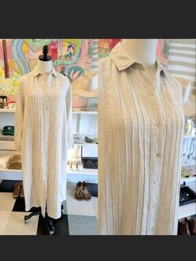 Lanthropy Size: L/XL 100% Linen Relaxed long-sleeve beige linen dress